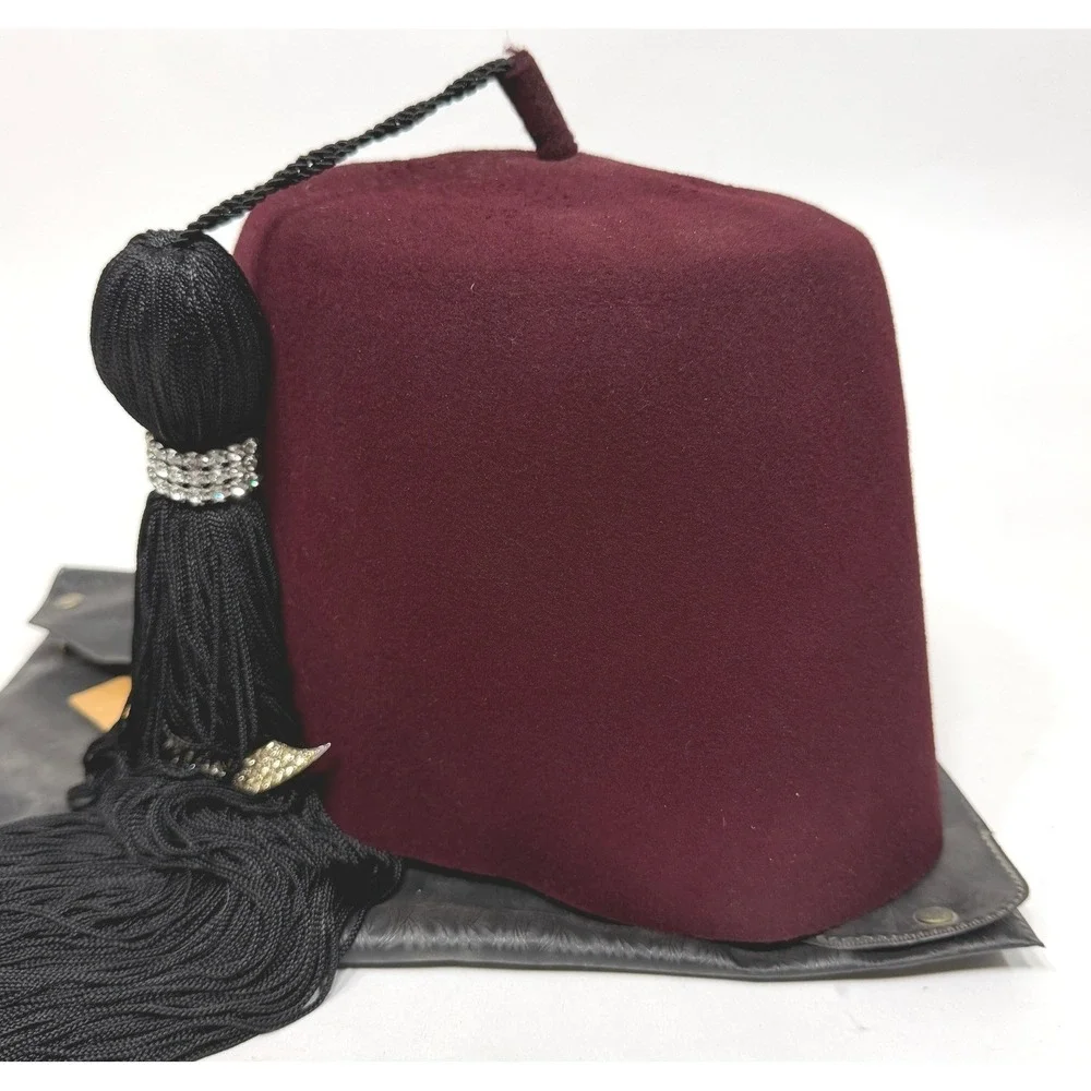 Vintage Mason Freemason Shriner Jeweled El Bekal Fez Hat 7 5/8 Cap w/ Case